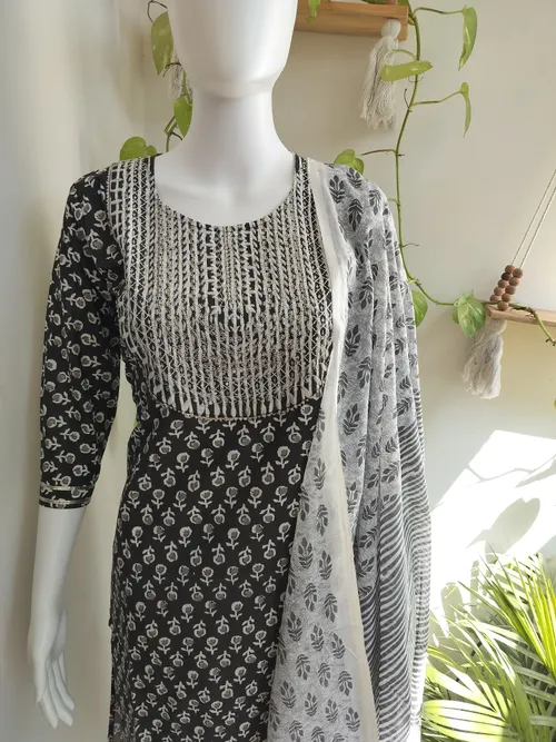 Black & White Cotton Mix Salwar Set
